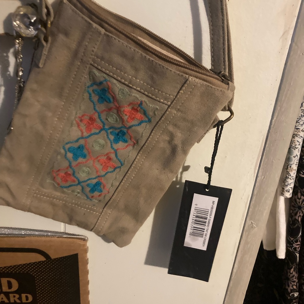 Embroidered Beige Crossbody Bag